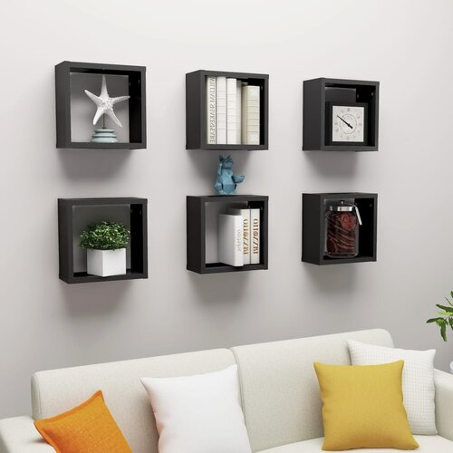 VidaXL Stenske police kockaste 6 kosov črne 30x15x30 cm Slike