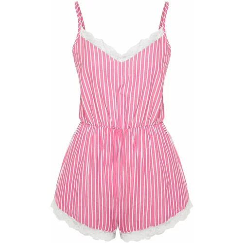 Trendyol Pink-Multicolored Striped Lace Detailed Woven Jumpsuit