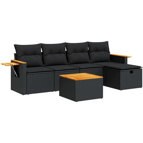 VidaXL 6-dijelni set vrtnih sofa s jastucima crni od poliratana Slike