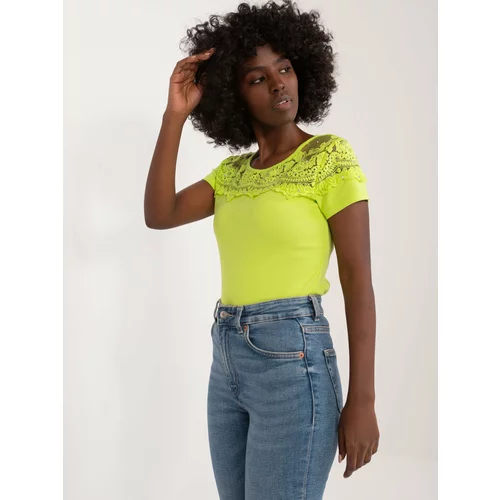 Fashion Hunters Lime green cotton blouse with lace