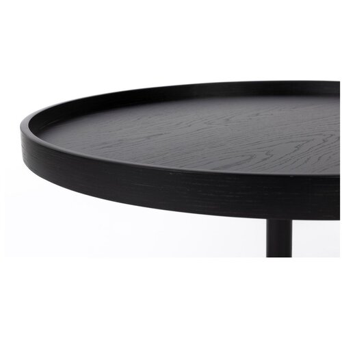White Label Črna okrogla klubska mizica z mizno plo&amp;scaron;čo v hrastovem dekorju &amp;oslash; 70 cm Yuri L &amp;ndash; Slike