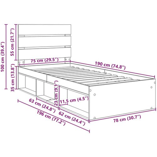  Okvir za krevet s uzglavljem Sonoma hrast 75 x 190 cm Slike