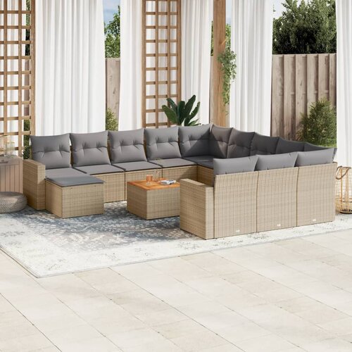 VidaXL 13-dijelni set vrtnih sofa s jastucima poliratan Bež Slike