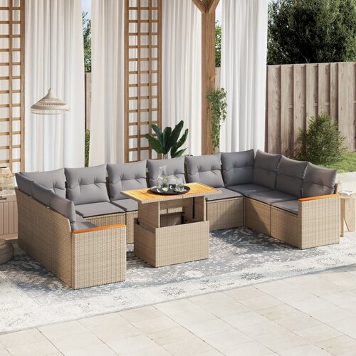 vidaXL 11-dijelni set vrtnih sofa od poliratana s jastucima bež Cijene