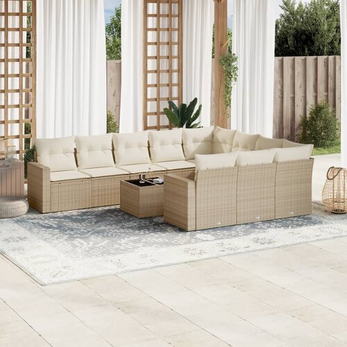 vidaXL 11-dijelni set vrtnih sofa od poliratana s jastucima bež Cijene