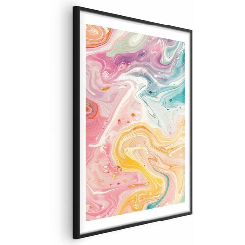  Plakat Colorful Chaos - dynamic shapes in shades of pink yellow and blue 40x60 Crni okvir s margom Cijene