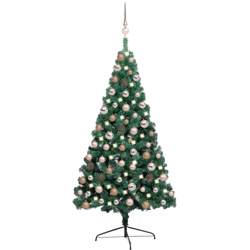  Umjetna polovica božićnog drvca LED s kuglicama zelena 120 cm