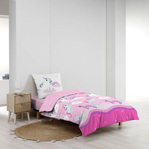 Douceur d int&amp;eacute;rieur Ružičasta pamučna dječja posteljina za krevet za jednu osobu 140x200 cm Licorne &amp;ndash; Slike