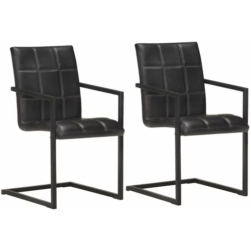  Konzolne blagovaonske stolice od prave kože 2 kom crne