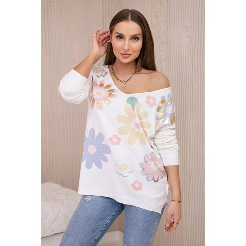 Kesi Sweater blouse with colorful flowers yellow+blue Cene