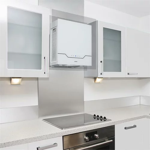 Klarstein Karree kuhinjska napa 60cm, 640m3/uro, LED, inoks jeklo, steklo, bele barve