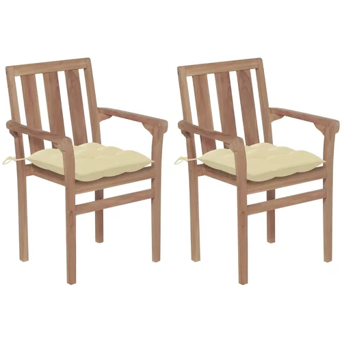 vidaXL Vrtne stolice s krem bijelim jastucima 2 kom masivna tikovina