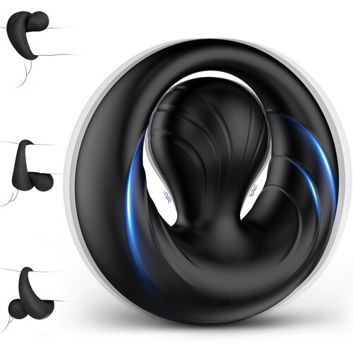SuperLove Vibrating Cock Ring with Flexible Clitoral Bulb Stimulator Black Slike