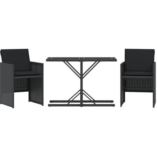 vidaXL 3-dijelni bistro set s jastucima crni od poliratana Cijene