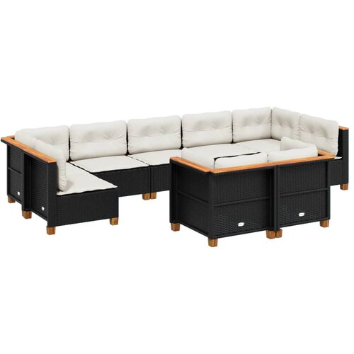 Maison Chic Seti vrtnega pohištva - Vrtna garnitura - Vrtni pohištvo set 9-delna z blazinami črn poli ratan, (21805662) Cene