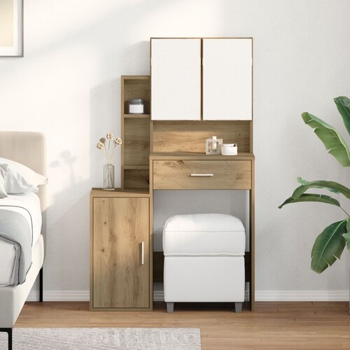 vidaXL Toaletna miza z ogledalom in LED diodami Artisan Oak Cene