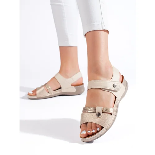 Shelvt Beige women's Velcro sandals