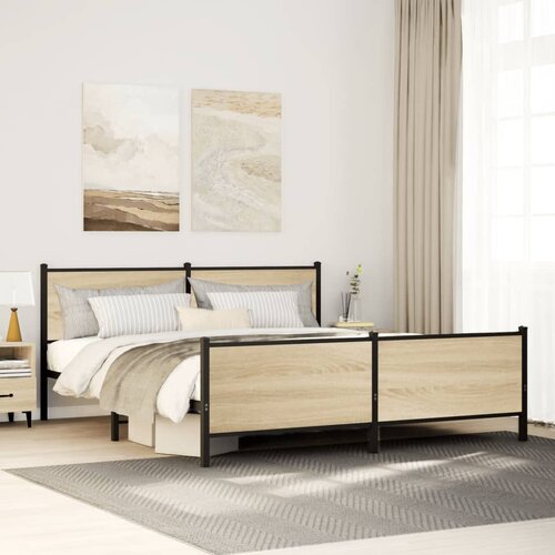 Furnova Kovinski posteljni okvir brez vzmetnice sonoma hrast 193x203 cm, (21939579) Slike