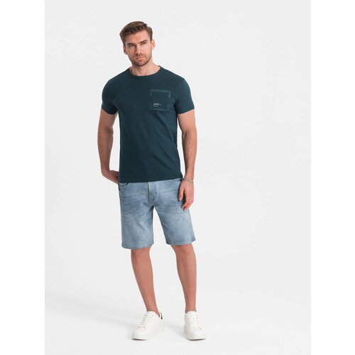 Ombre Men's denim short shorts with subtle washes - light blue Cene