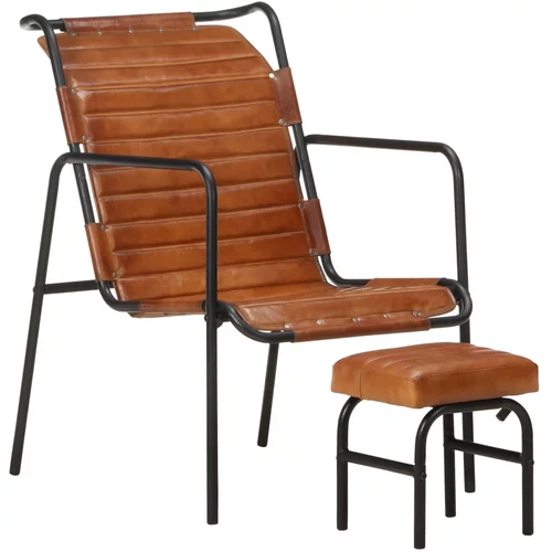 Fotelja za opuštanje s tabureom smeđa od prave kože