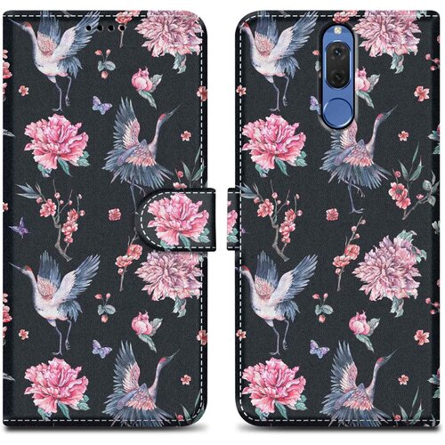 Cadorabo Ohi&scaron;je, združljiv s Huawei - Design Crane & Flowers &scaron;t. 9 - Za&scaron;čitni pokrov z magnetnim zapiranjem, funkcijo stojala in režo za kartico, (20694375) Cene