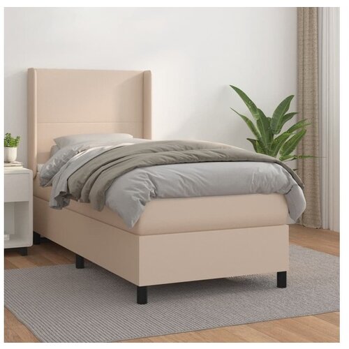  Box spring postelja z vzmetnico kapučino 90x200 cm umetno usnje Cene