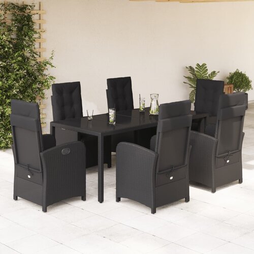  7-dijelni vrtni blagovaonski set s jastucima crni od poliratana Crna Dužina stola 190 cm Cene