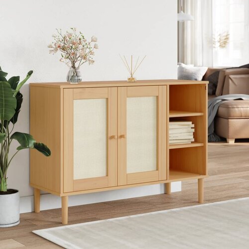 VidaXL Komoda SENJA videz ratana rjava 112x40x80 cm trdna borovina Slike
