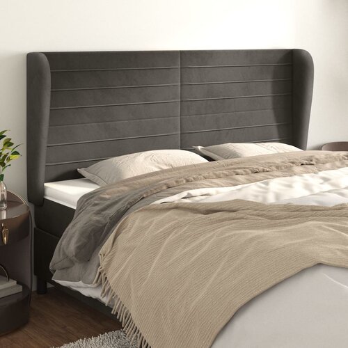 VidaXL Uzglavlje s u&amp;scaron;ima tamnosivi 183x23x118/128 cm bar&amp;scaron;unasti Slike