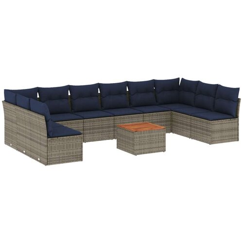  11-dijelni set vrtnih sofa od poliratana s jastucima sivi Slike