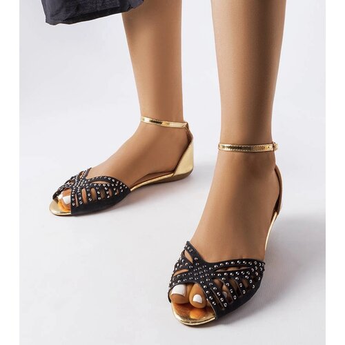 Gemre Black lacy sandals with rhinestones Aubrette Cene