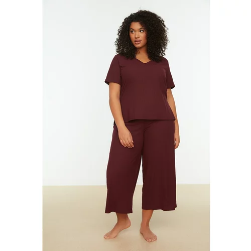 Trendyol Curve Claret Red Camisole Knitted Pajamas Set