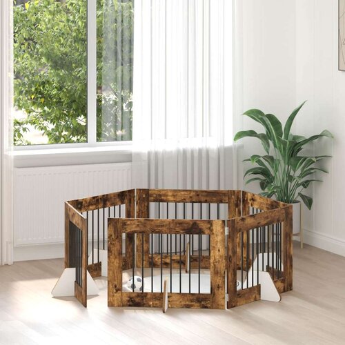  Vrata za pse z stojali 6 pcs Dimljen hrast 80 x 60 cm, (5000232760) Cene