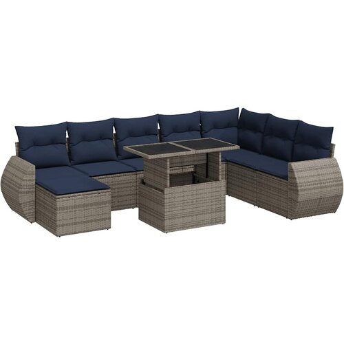  9-dijelni set vrtnih sofa poliratan i bagrem s jastucima sivi Slike