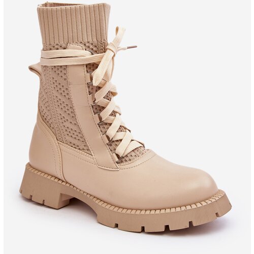 Kesi Women&amp;#039;s light beige lace-up ankle boots Gentiana Slike