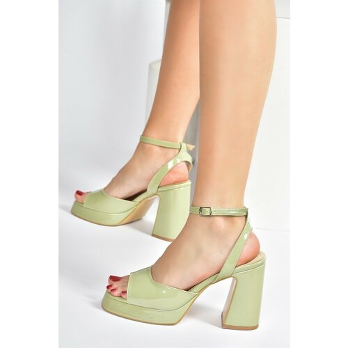 Fox Shoes Green Patent Leather Thick Platform Heels Women's Shoes Slike