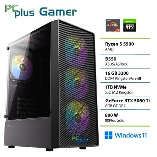 PCPLUS Gamer Ryzen 5 5500 16GB 1TB SSD RTX 5060Ti 8GB Windows 11 Home gaming namizni računalnik Cene
