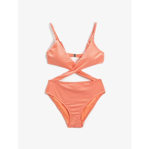 Koton Window Detailed Swimsuit Textured Thin Strap Lined