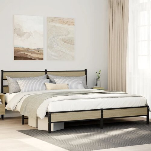 VidaXL Kovinski posteljni okvir brez vzmetnice sonoma hrast 180x200 cm Slike