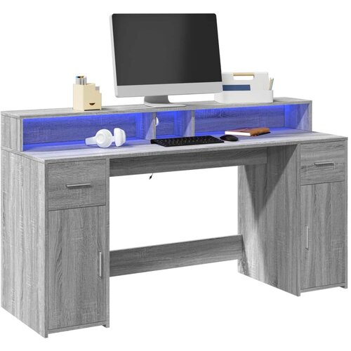 VidaXL Radni stol s LED svjetlima siva boja hrasta 160x55x91 cm drveni Slike