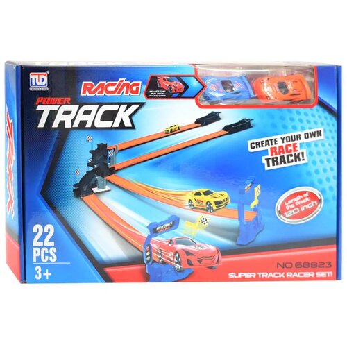 Magic Toys Power Track: 22-delni set dirkalne steze s križi&scaron;čem in 2 avtomobilčkoma 1/64 na poteg nazaj Cene