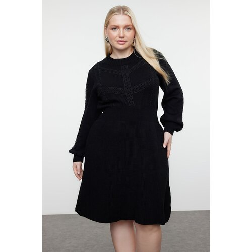 Trendyol Curve Black Knitted Detailed Corduroy Knitwear Dress Cene