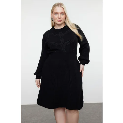 Trendyol Curve Black Knitted Detailed Corduroy Knitwear Dress