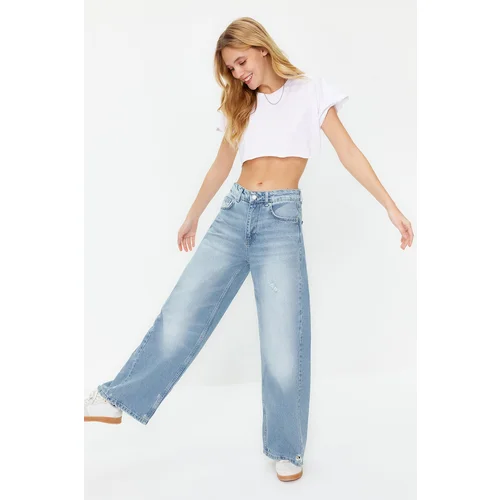 Trendyol Blue Stitching Detailed Normal Waist Extra Wide Leg Jeans