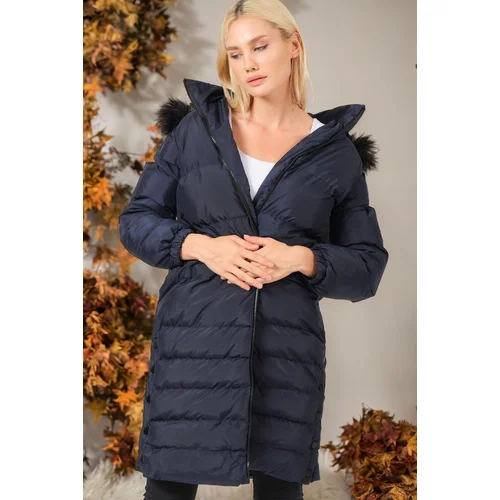 Dewberry Z6740 WOMEN'S COAT-PLAIN NAVY BLUE