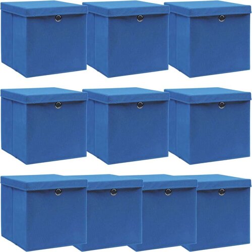 VidaXL Kutije za pohranu s poklopcima 10 kom plave 32x32x32 cm tkanina Slike