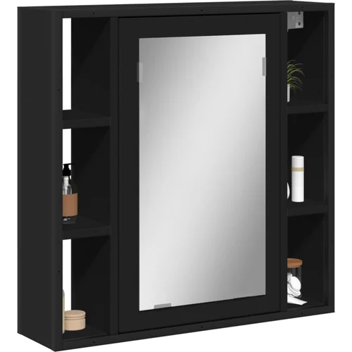 vidaXL Kopalniška omarica z ogledalom črna 60x16x60 cm