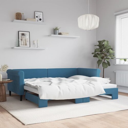 VidaXL Izvlečna dnevna postelja modra 90x200 cm žamet Slike