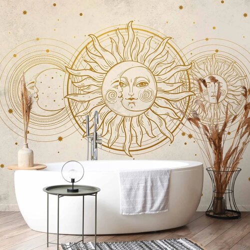  Foto tapeta - Golden Sun and Moon - Artistic Illustration in Retro Style 400x280 Vodootporna Slike
