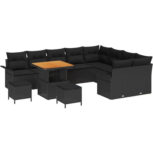 vidaXL 12-delni set vrtnih sofe z blazinami Črna poli ratan akacija, 2-sedežna vrtna sofa s shranjevanjem in blazinami Črna poli ratan, 3-delni vrtni jedilni set z blazinami Črna poli ratan akacija Cene